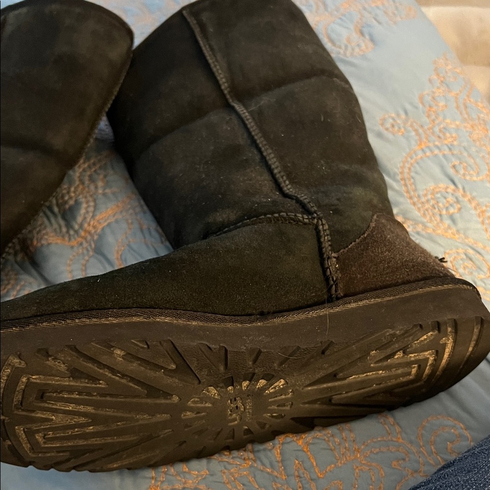 Uggs Classic Black Suede Mid-Calf Winter Boots Size 11.